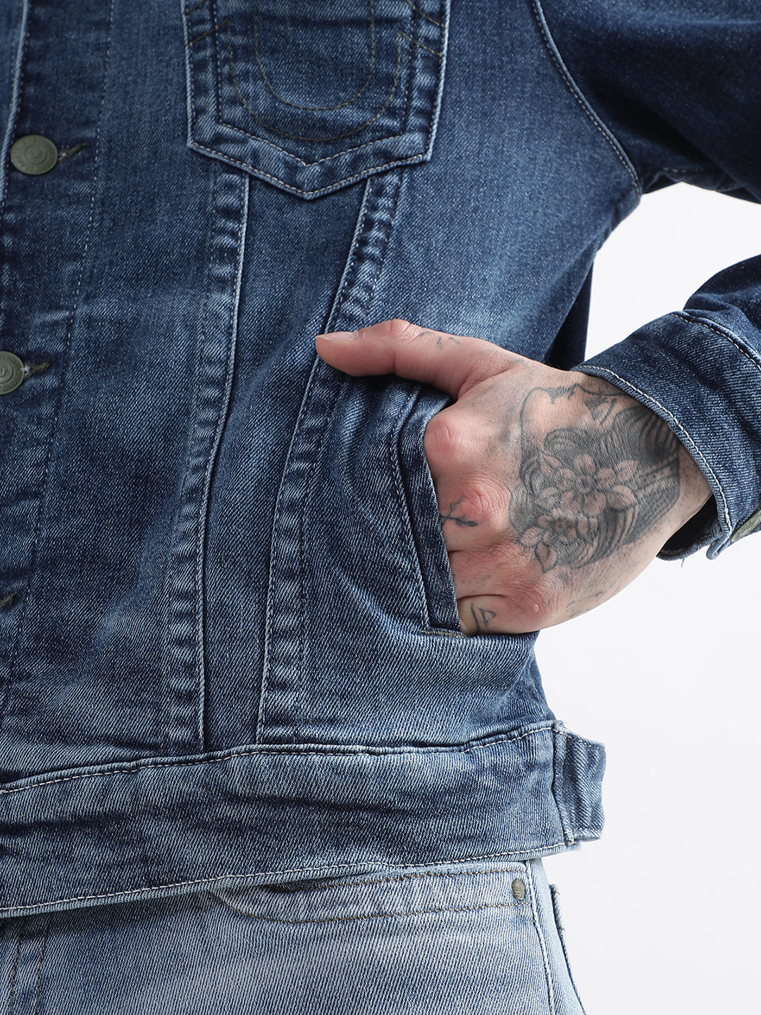 True Religion Men Blue Washed Collar Jacket