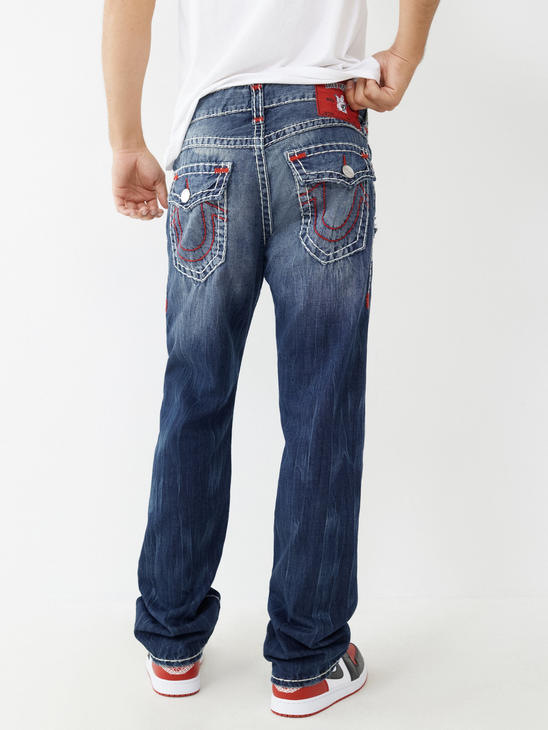 True Religion Super T Blue Solid Straight Fit Jeans