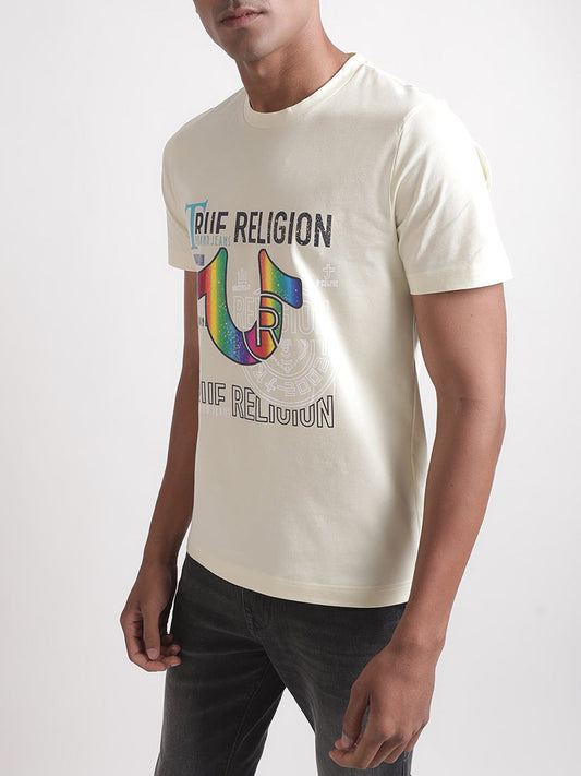 True Religion Off White Logo Regular Fit T-Shirt