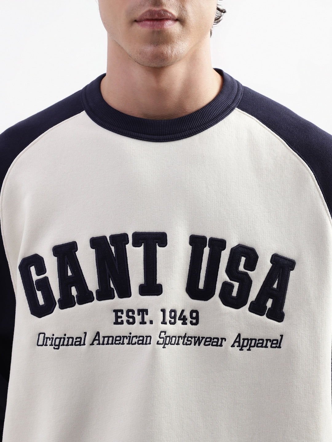 Gant Men Cream Colour Blocked Round Neck Sweatshirt