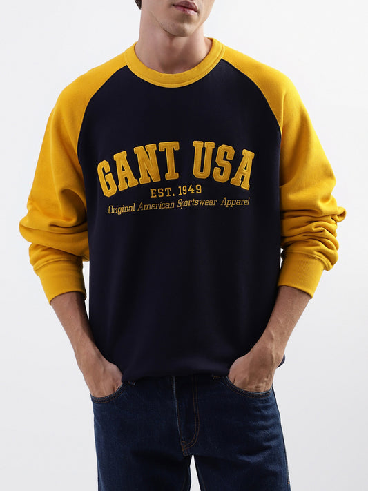 Gant Men Blue Colour Blocked Round Neck Sweatshirt