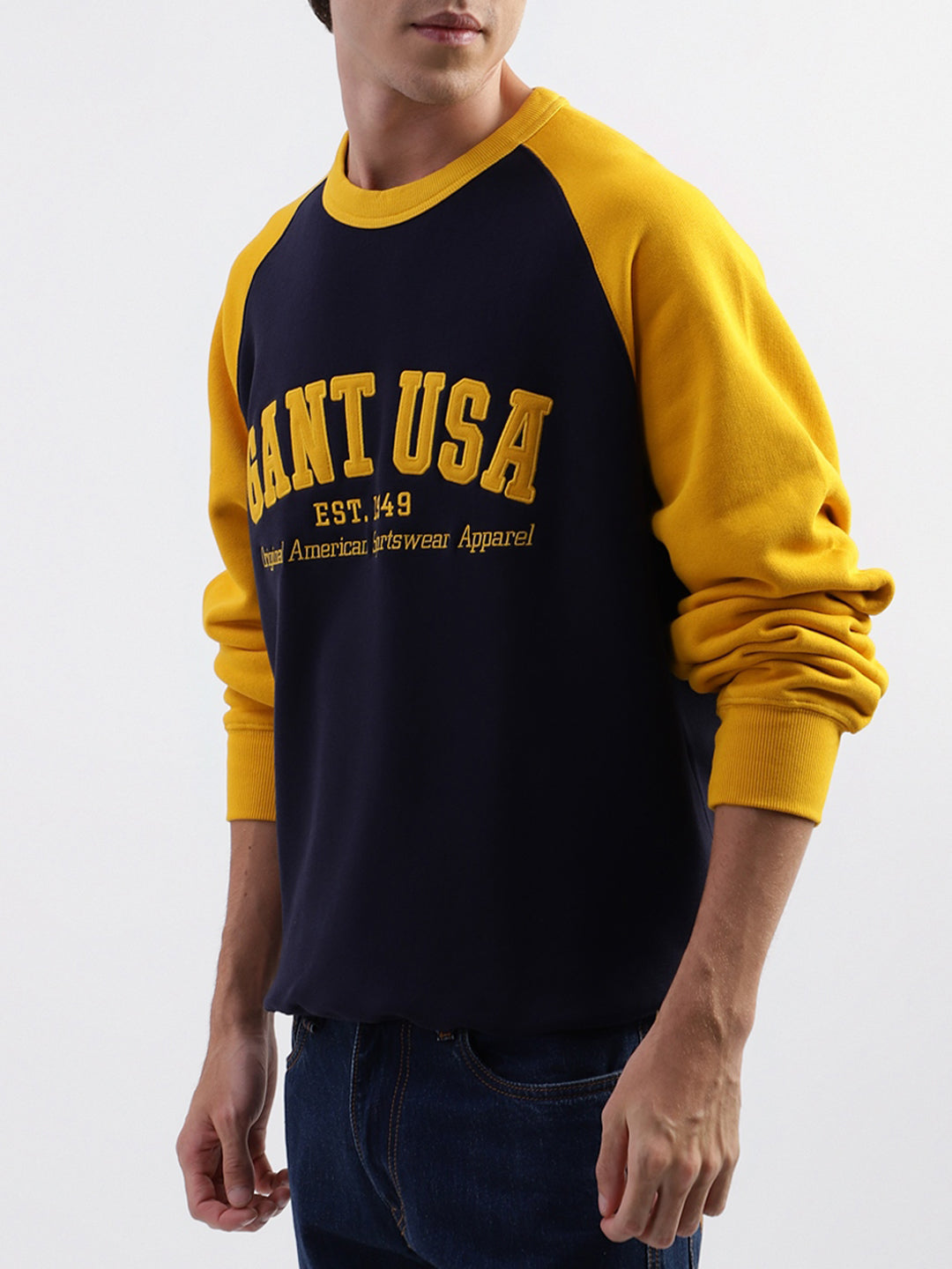 Gant Men Blue Colour Blocked Round Neck Sweatshirt