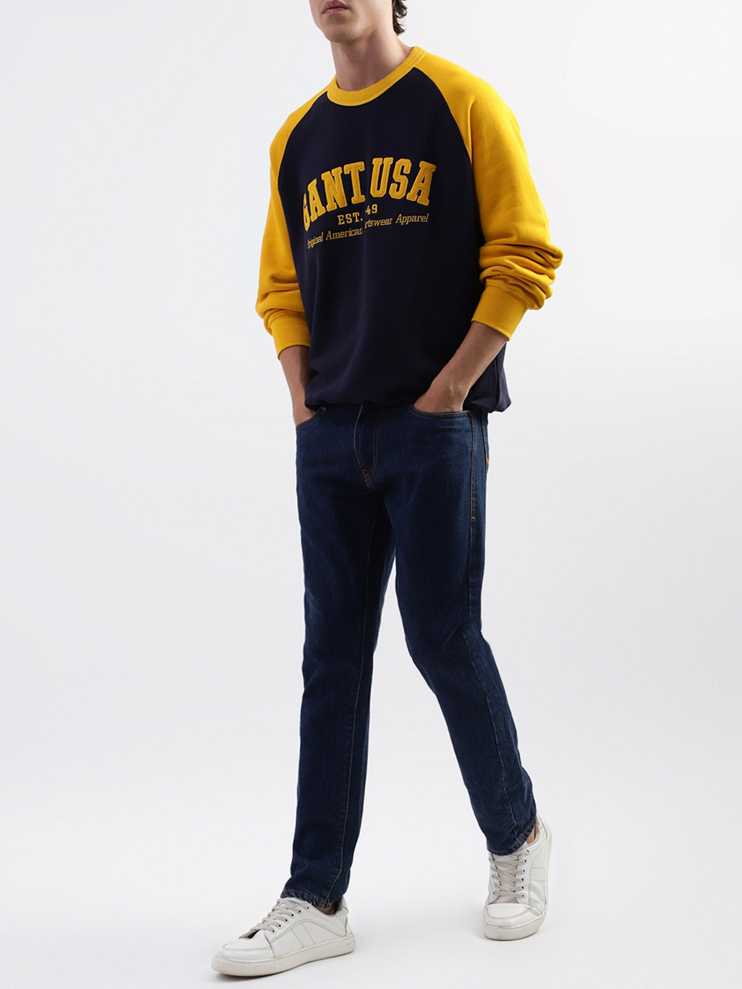 Gant Men Blue Colour Blocked Round Neck Sweatshirt