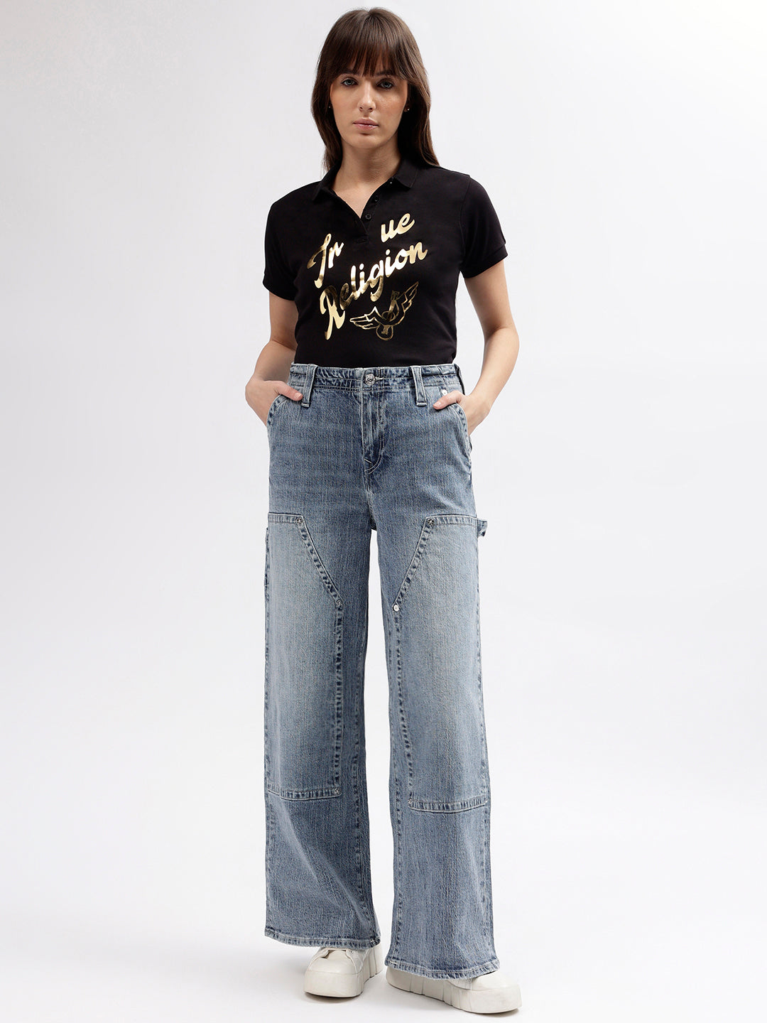 True Religion Women Blue Solid Fit and Flare Mid-Rise Jeans