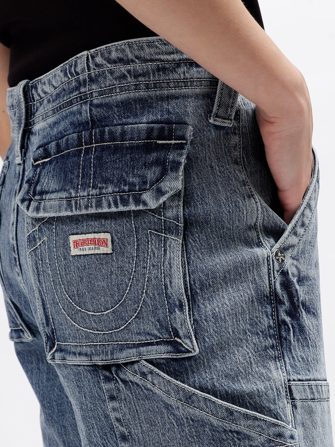 True Religion Women Blue Solid Fit and Flare Mid-Rise Jeans