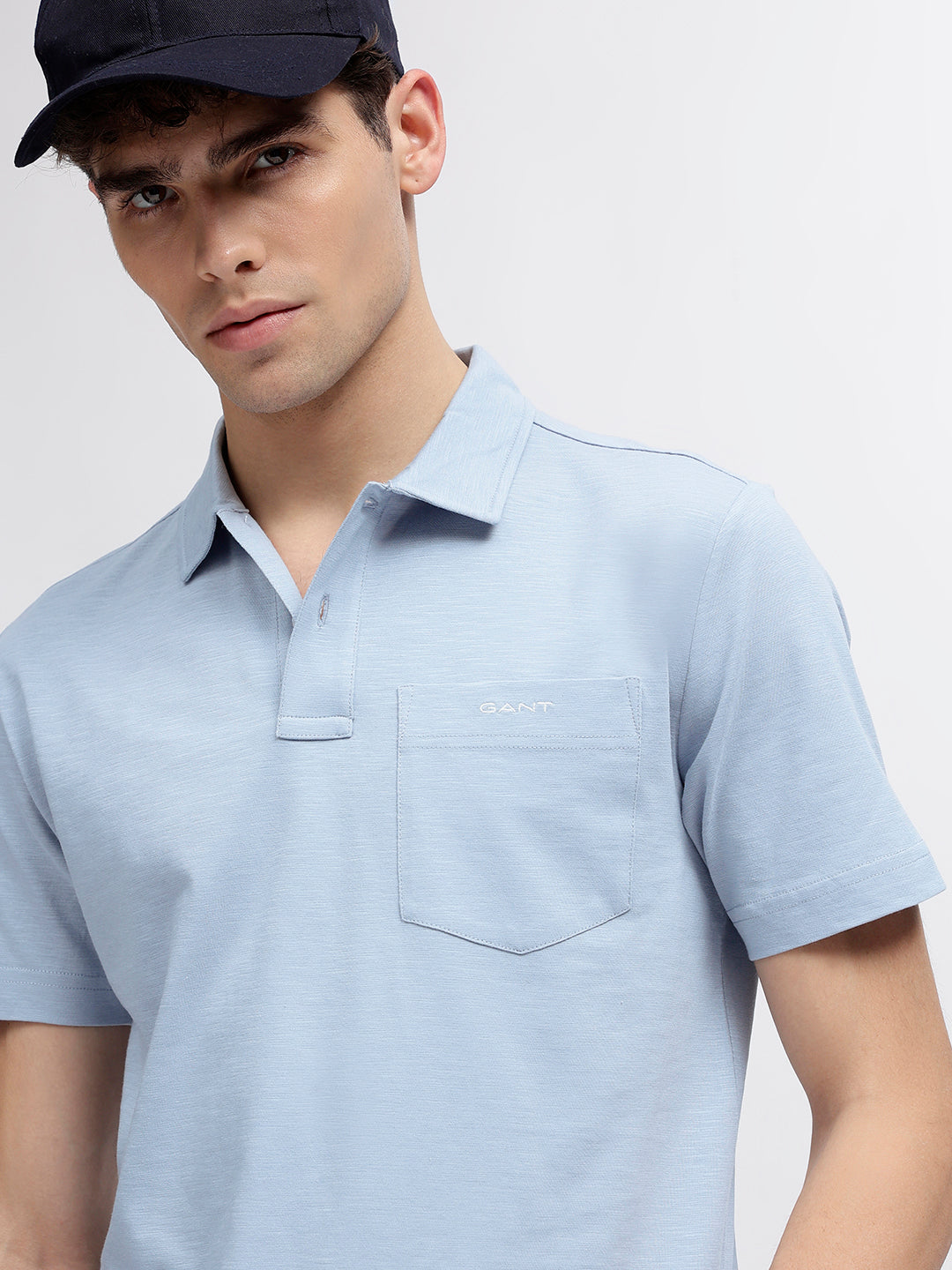 Gant Men Blue Solid Polo Collar Short Sleeves T-Shirt