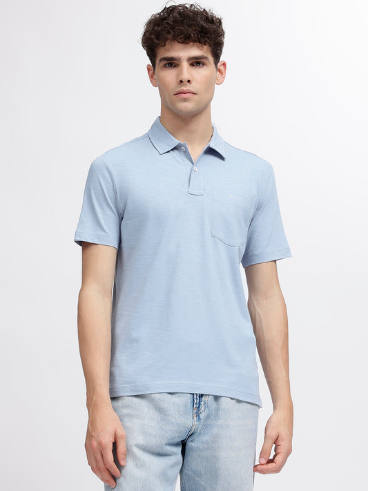 Gant Men Blue Solid Polo Collar Short Sleeves T-Shirt