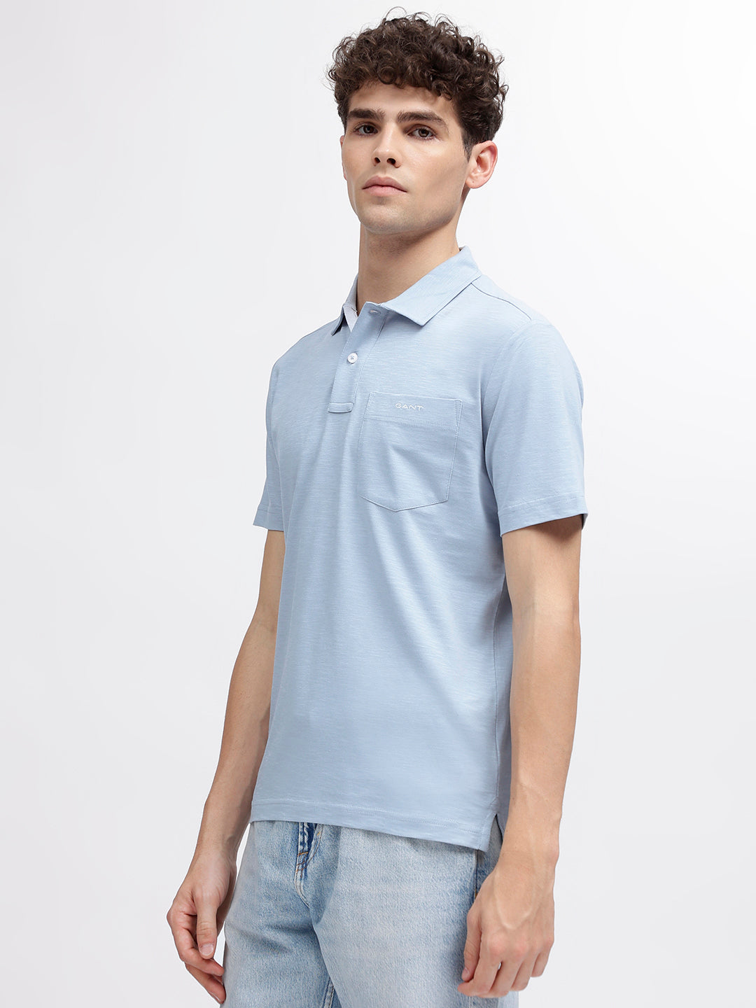 Gant Men Blue Solid Polo Collar Short Sleeves T-Shirt