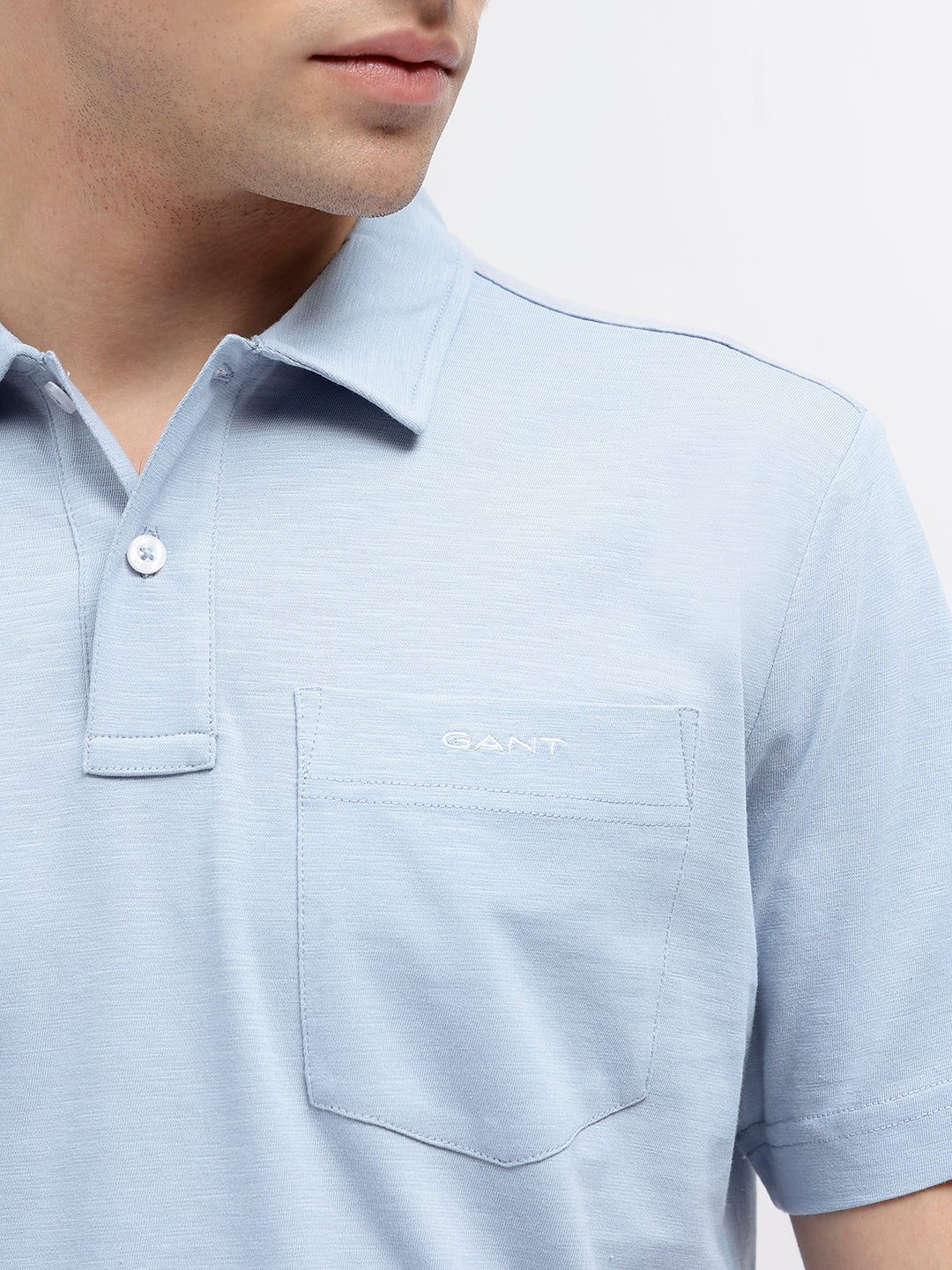 Gant Men Blue Solid Polo Collar Short Sleeves T-Shirt