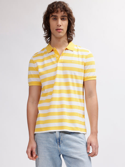Gant Men Yellow Striped Polo Collar Short Sleeves T-shirt