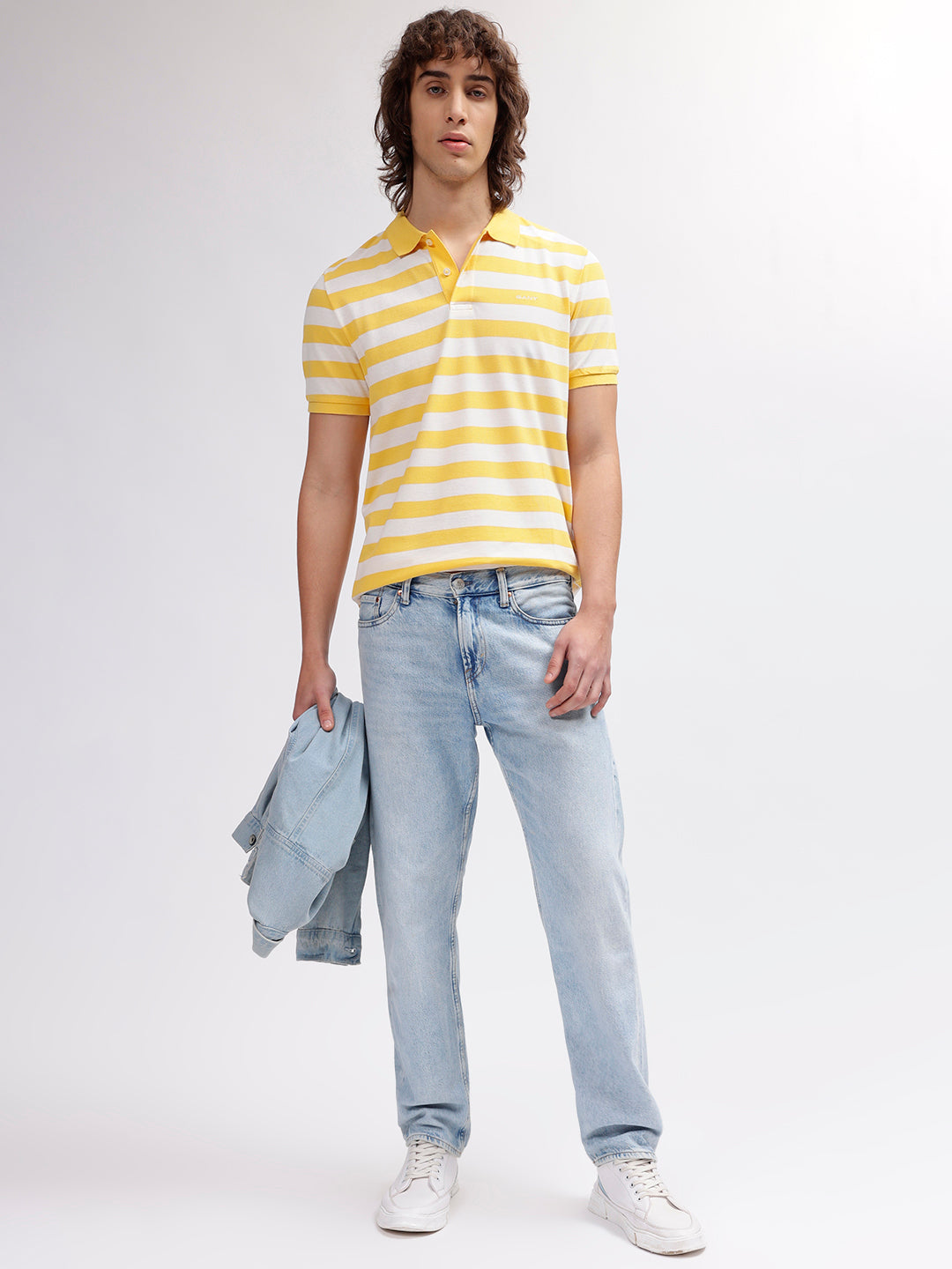 Gant Men Yellow Striped Polo Collar Short Sleeves T-shirt