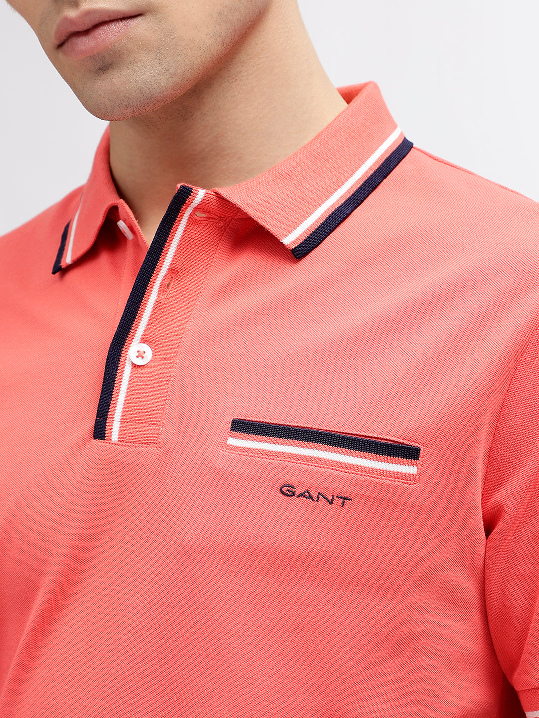 Gant Men Coral Solid Polo Collar Short Sleeves T-Shirt