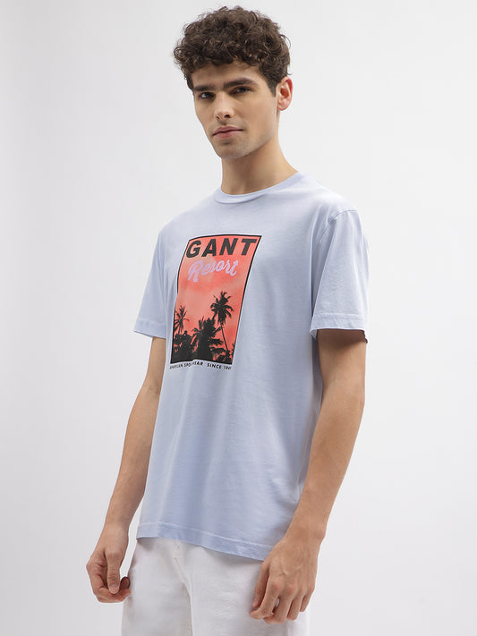 Gant Men Blue Printed Round Neck Short Sleeves T-Shirt