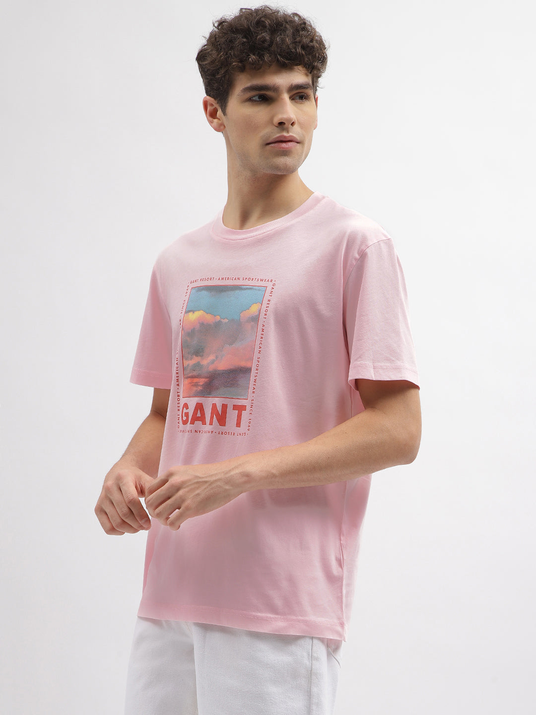 Gant Men Pink Printed Round Neck Short Sleeves T-Shirt