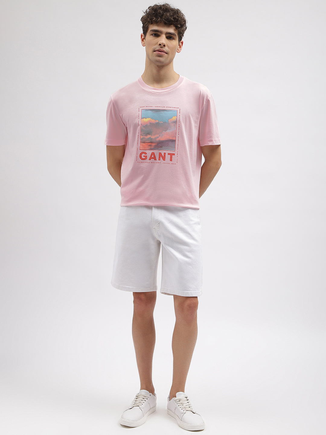 Gant Men Pink Printed Round Neck Short Sleeves T-Shirt