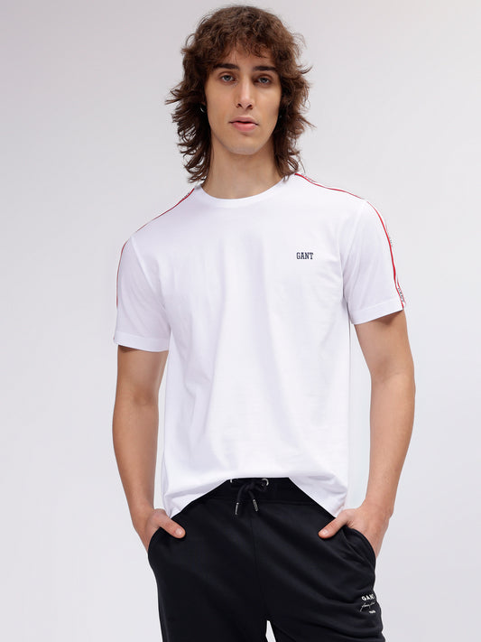 Gant Men White Solid Round Neck Short Sleeves T-shirt
