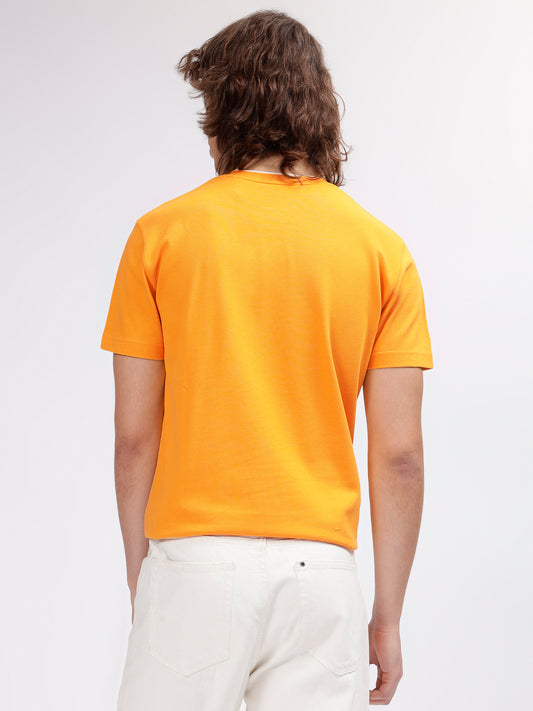 Gant Men Yellow Solid Round Neck Short Sleeves T-shirt