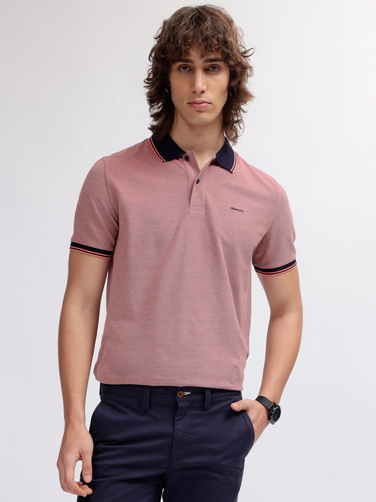 Gant Men Pink Solid Polo Collar Short Sleeves T-shirt