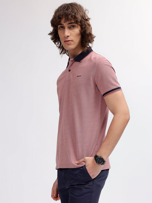 Gant Men Pink Solid Polo Collar Short Sleeves T-shirt