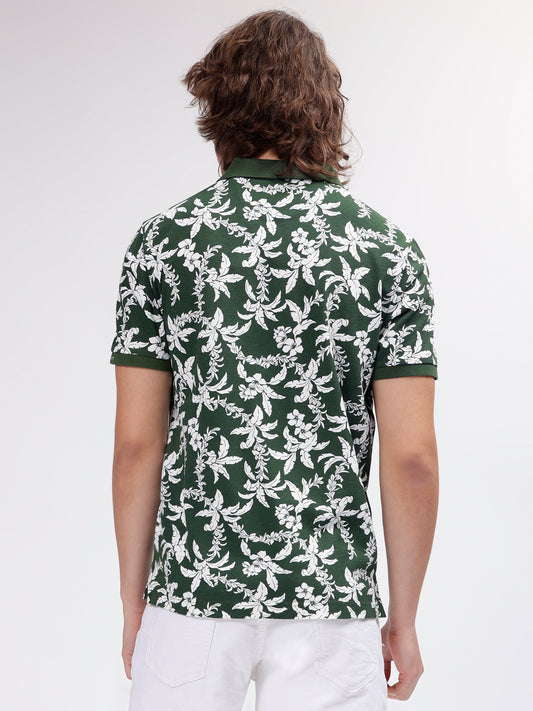 Gant Men Green Printed Polo Collar Short Sleeves T-shirt