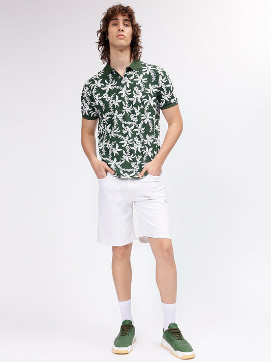 Gant Men Green Printed Polo Collar Short Sleeves T-shirt