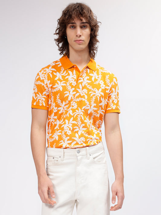 Gant Men Yellow Printed Polo Collar Short Sleeves T-shirt