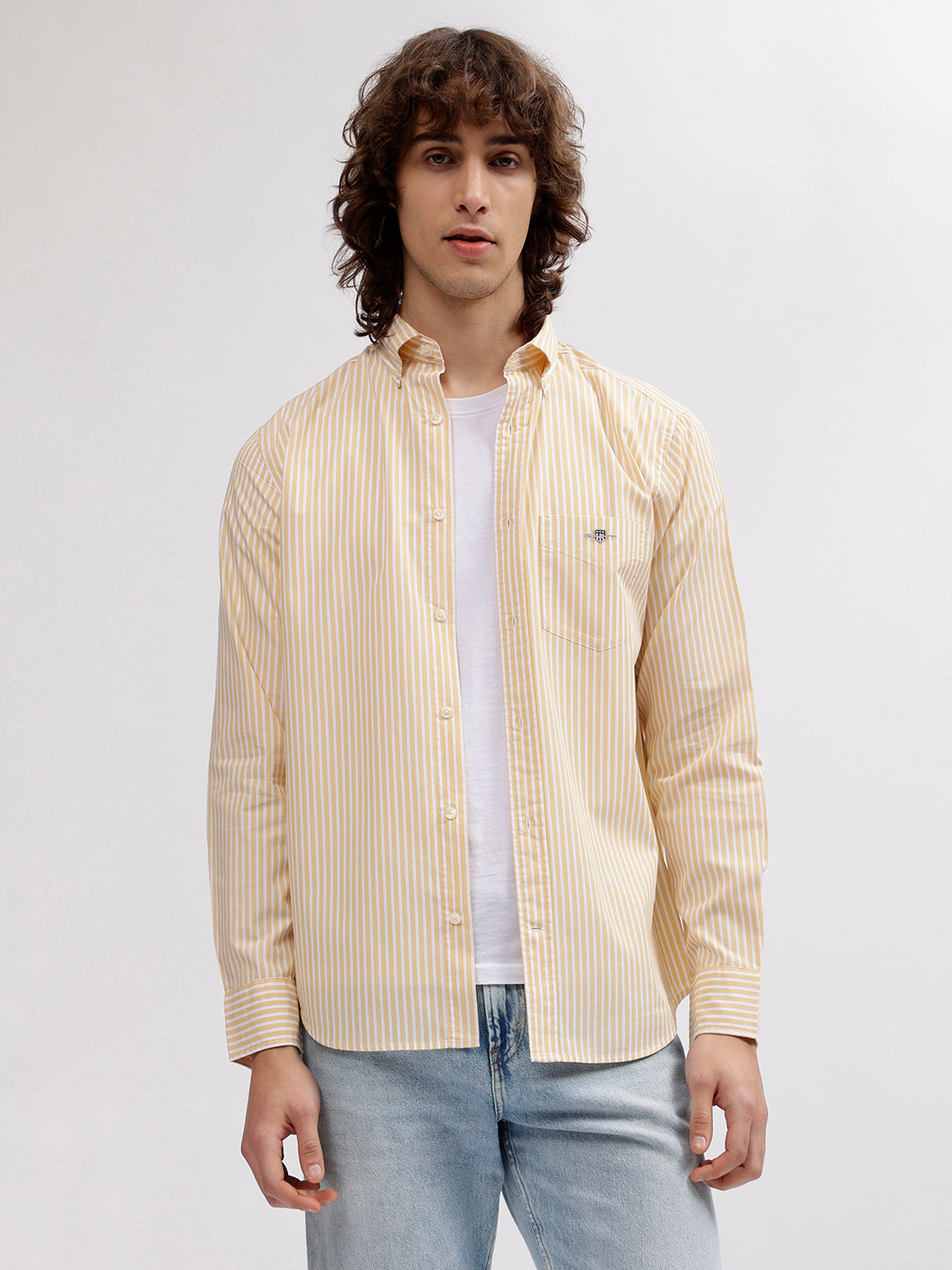 yellow striped button up