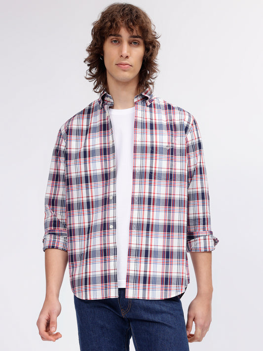 Gant Men Multi Color Checked Button-down Collar Long Sleeves Shirt