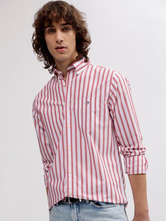 Gant Men Red Striped Button Down Collar Full Sleeves Shirt