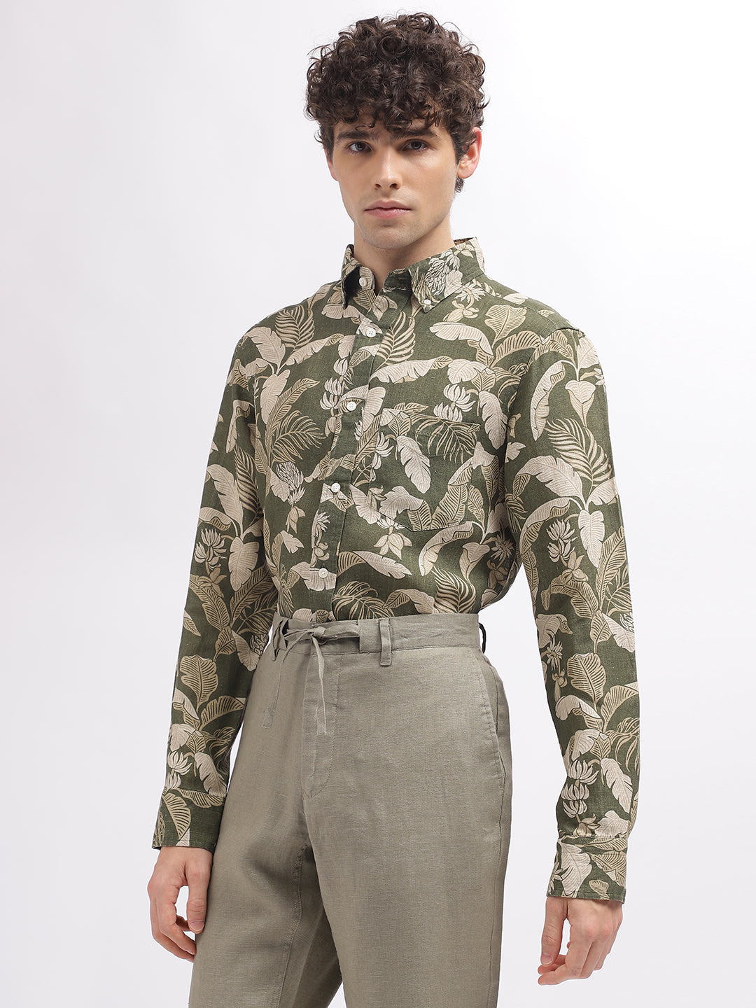 Gant Men Green Printed Button Down Collar Full Sleeves Shirt