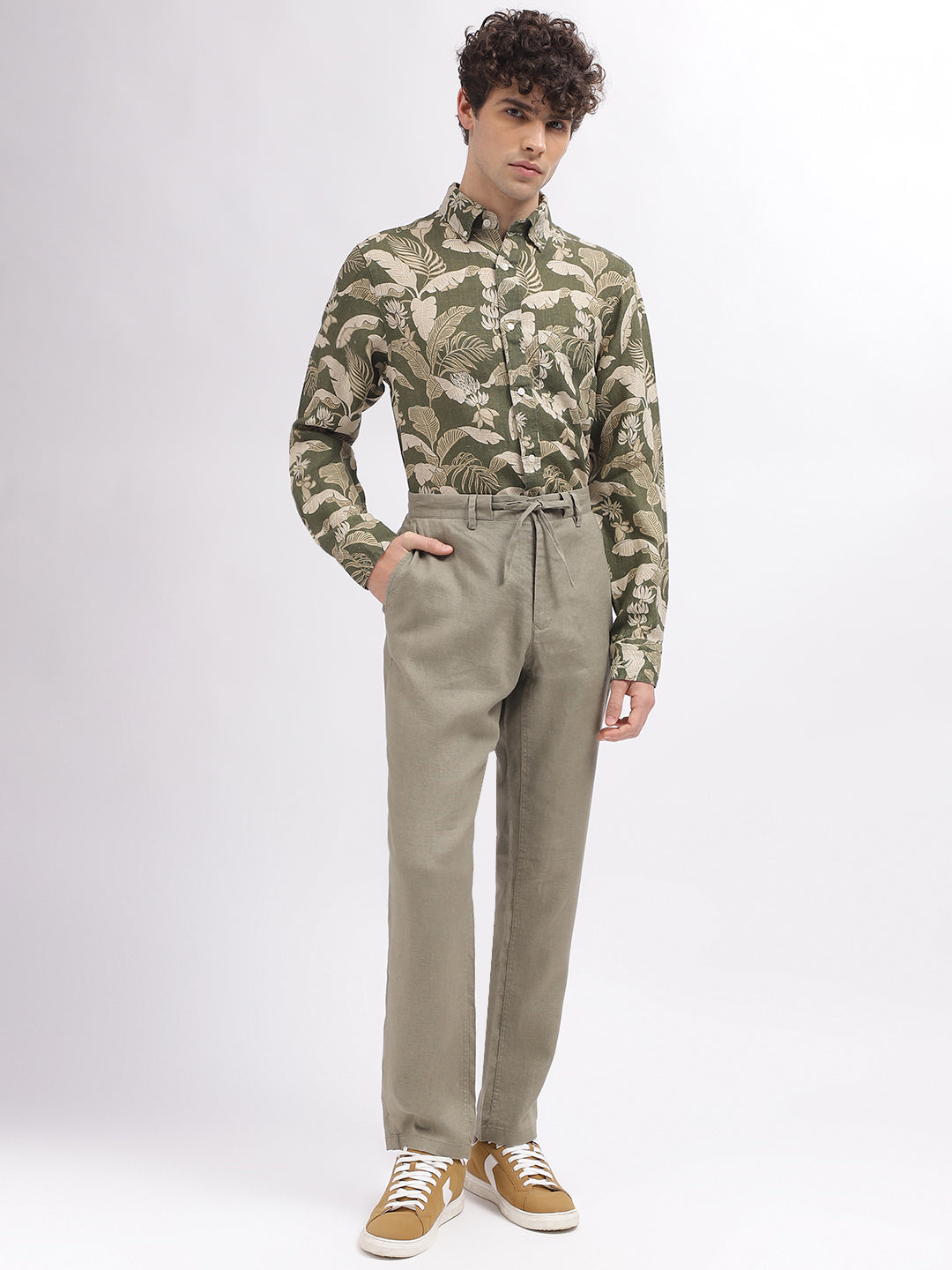 Gant Men Green Printed Button Down Collar Full Sleeves Shirt