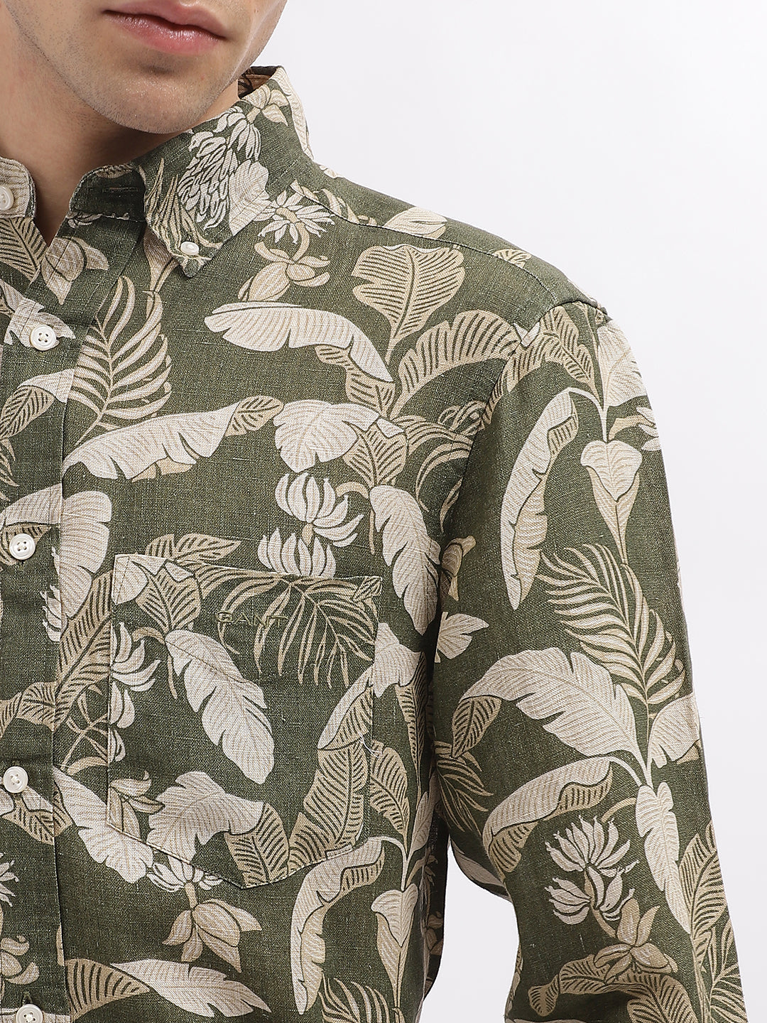 Gant Men Green Printed Button Down Collar Full Sleeves Shirt