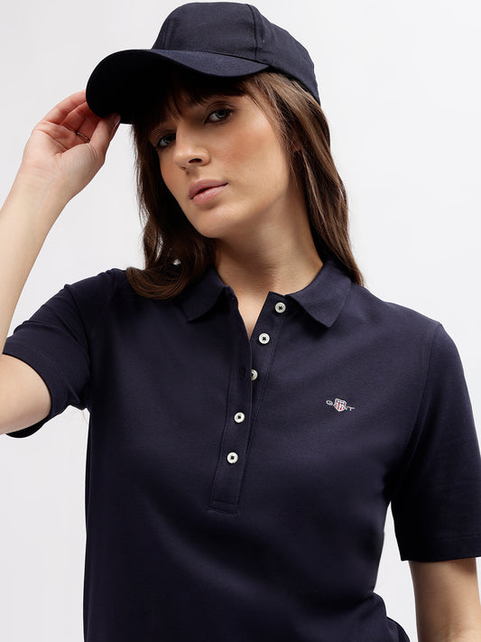 Gant Women Navy Blue Solid Polo Collar Short Sleeves Dress
