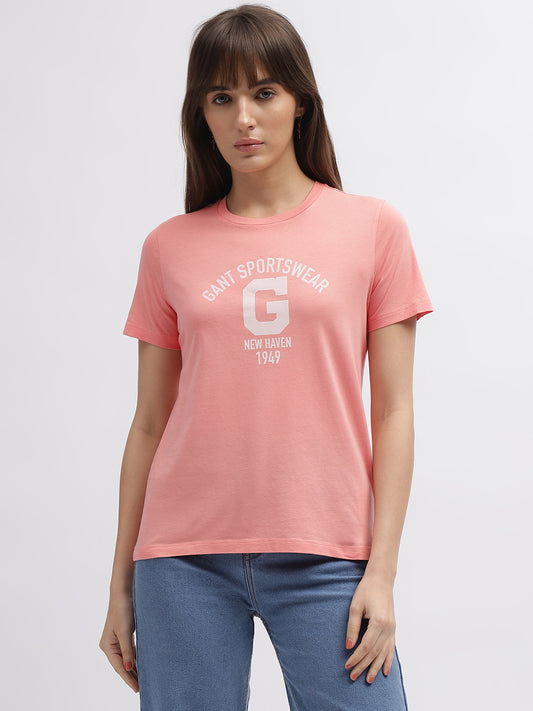 Gant Women Orange Solid Round Neck Short Sleeves T-Shirt