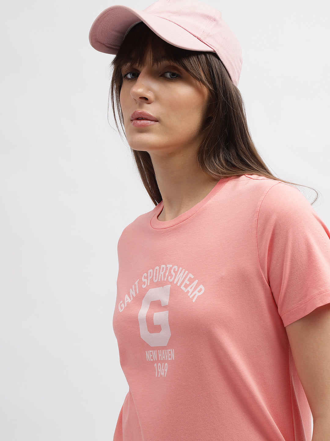 Gant Women Orange Solid Round Neck Short Sleeves T-Shirt