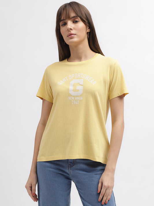 Gant Women Yellow Solid Round Neck Short Sleeves T-Shirt