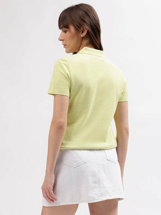 Gant Women Green Solid Polo Collar Short Sleeves T-shirt