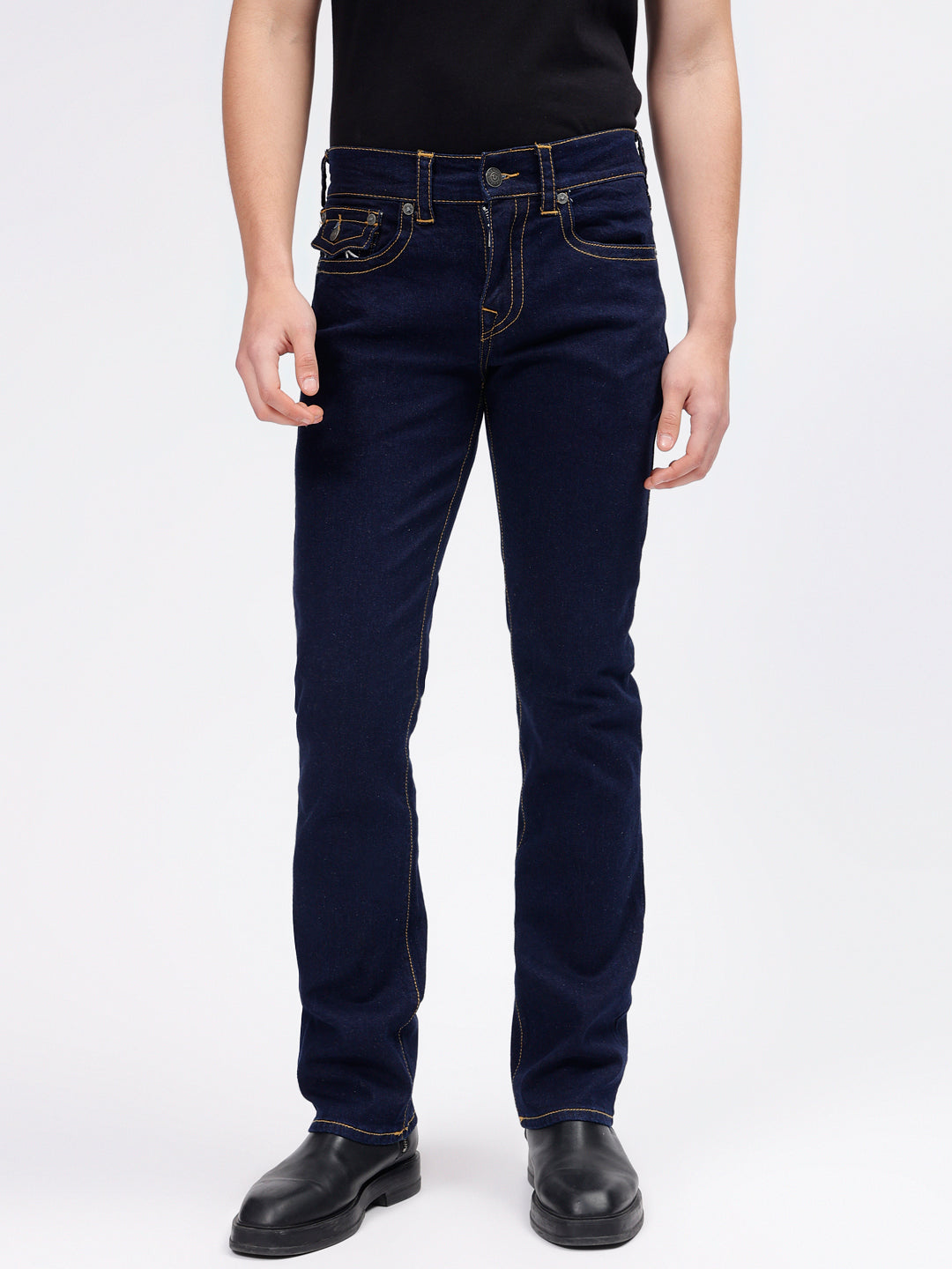 True Religion Men Blue Ricky Straight Fit Non Stretchable Jeans