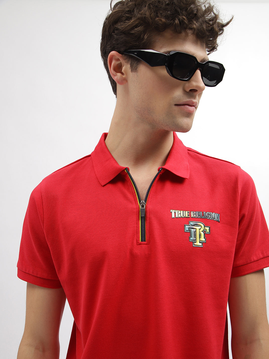 True Religion Men Red Solid Polo Collar Short Sleeves T-Shirt