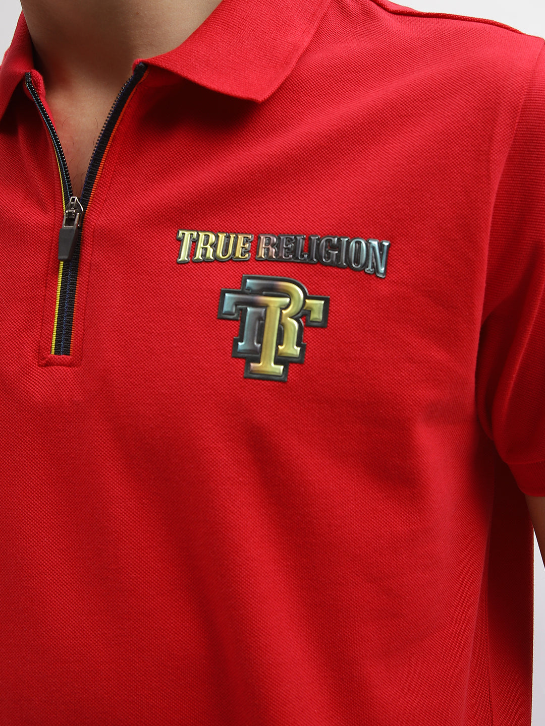 True Religion Men Red Solid Polo Collar Short Sleeves T-Shirt