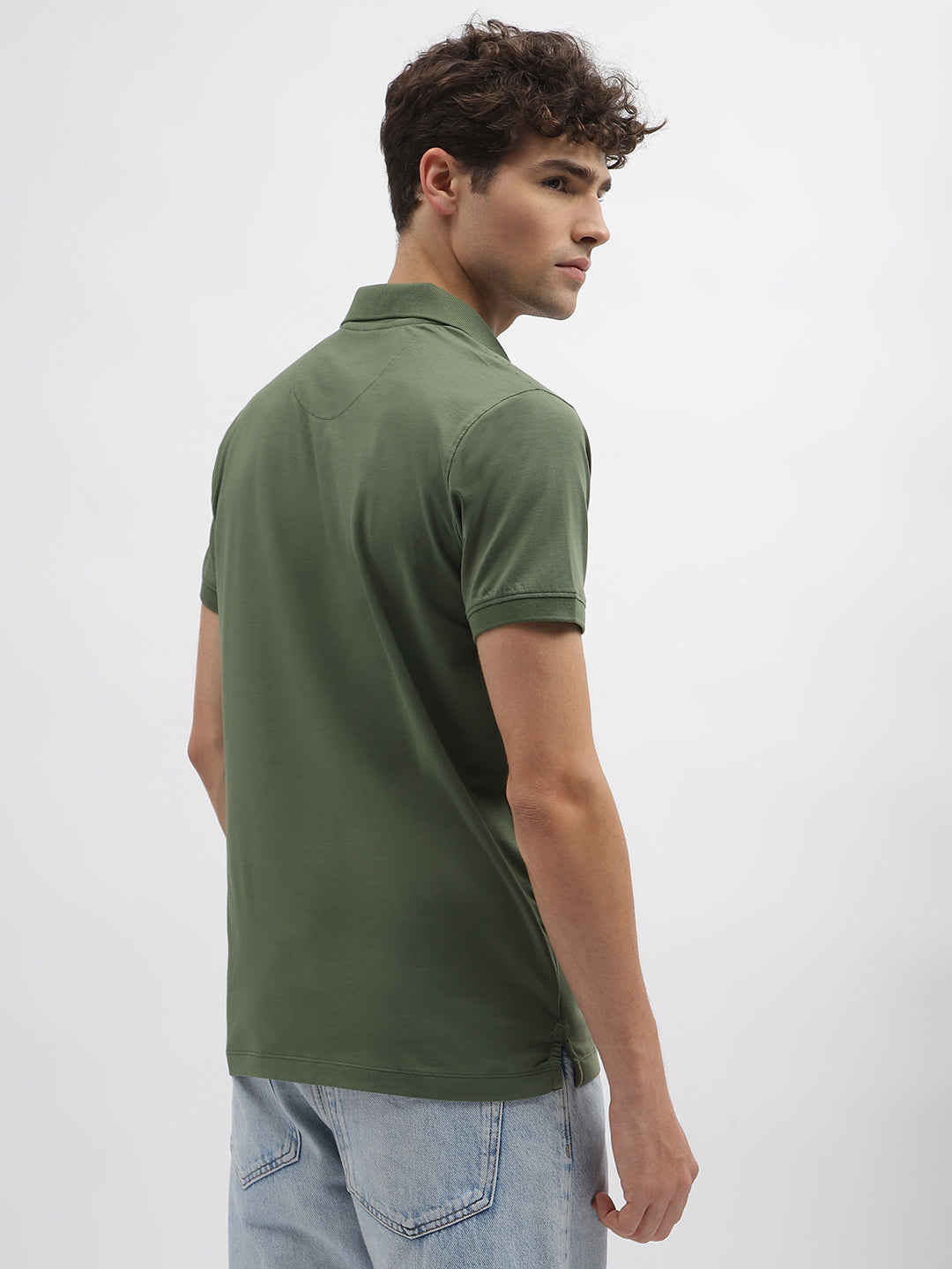 True Religion Men Green Solid Polo Collar Short Sleeves T-Shirt