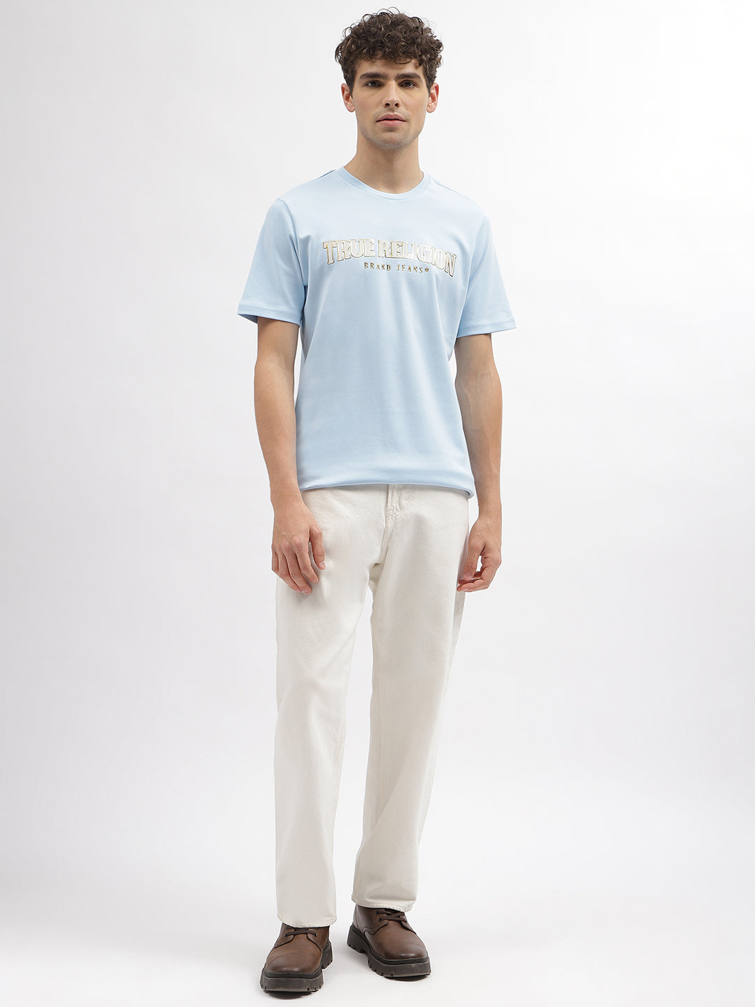 True Religion Men Blue Printed Round Neck Short Sleeves T-Shirt