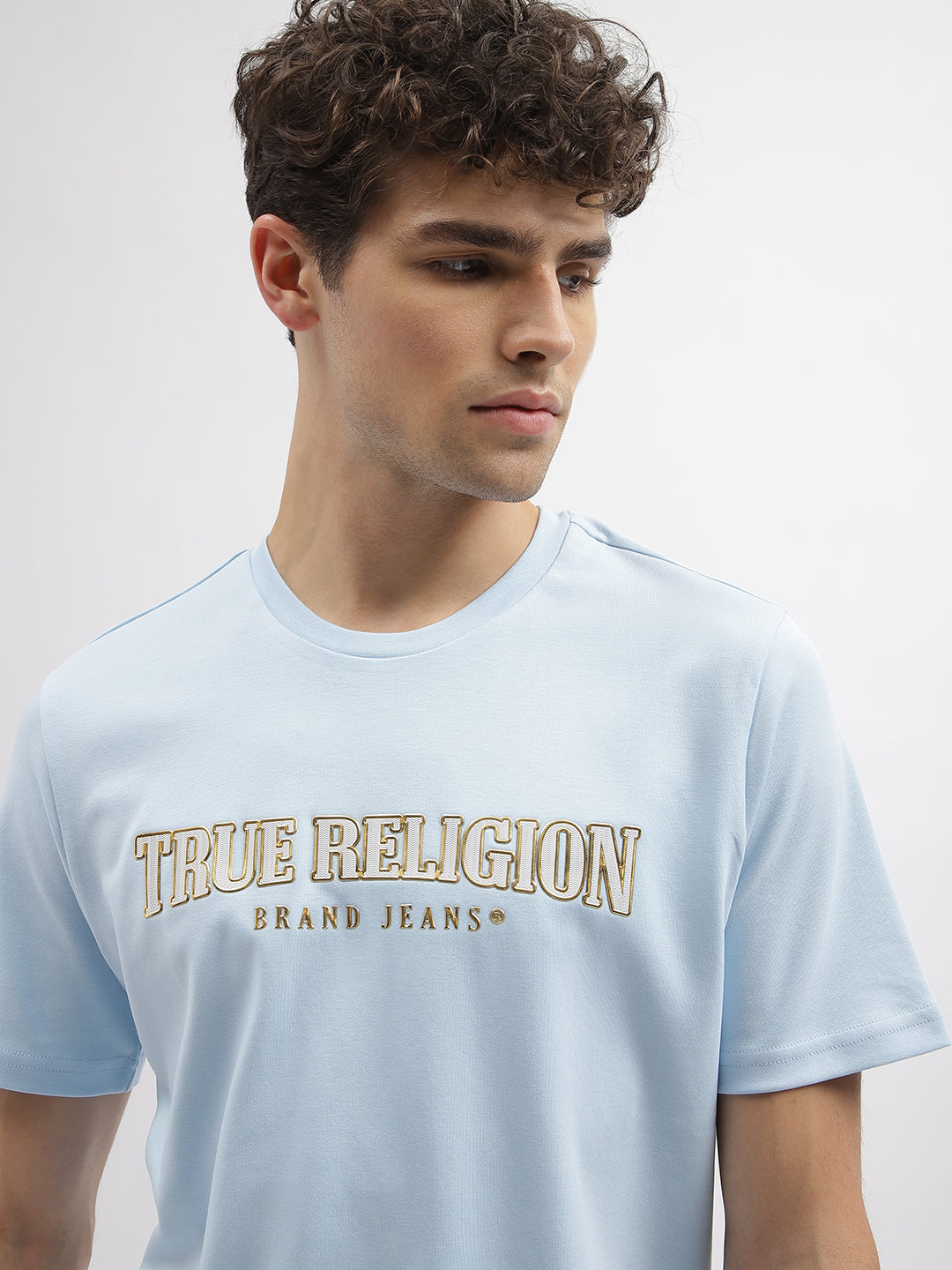 True Religion Men Blue Printed Round Neck Short Sleeves T-Shirt