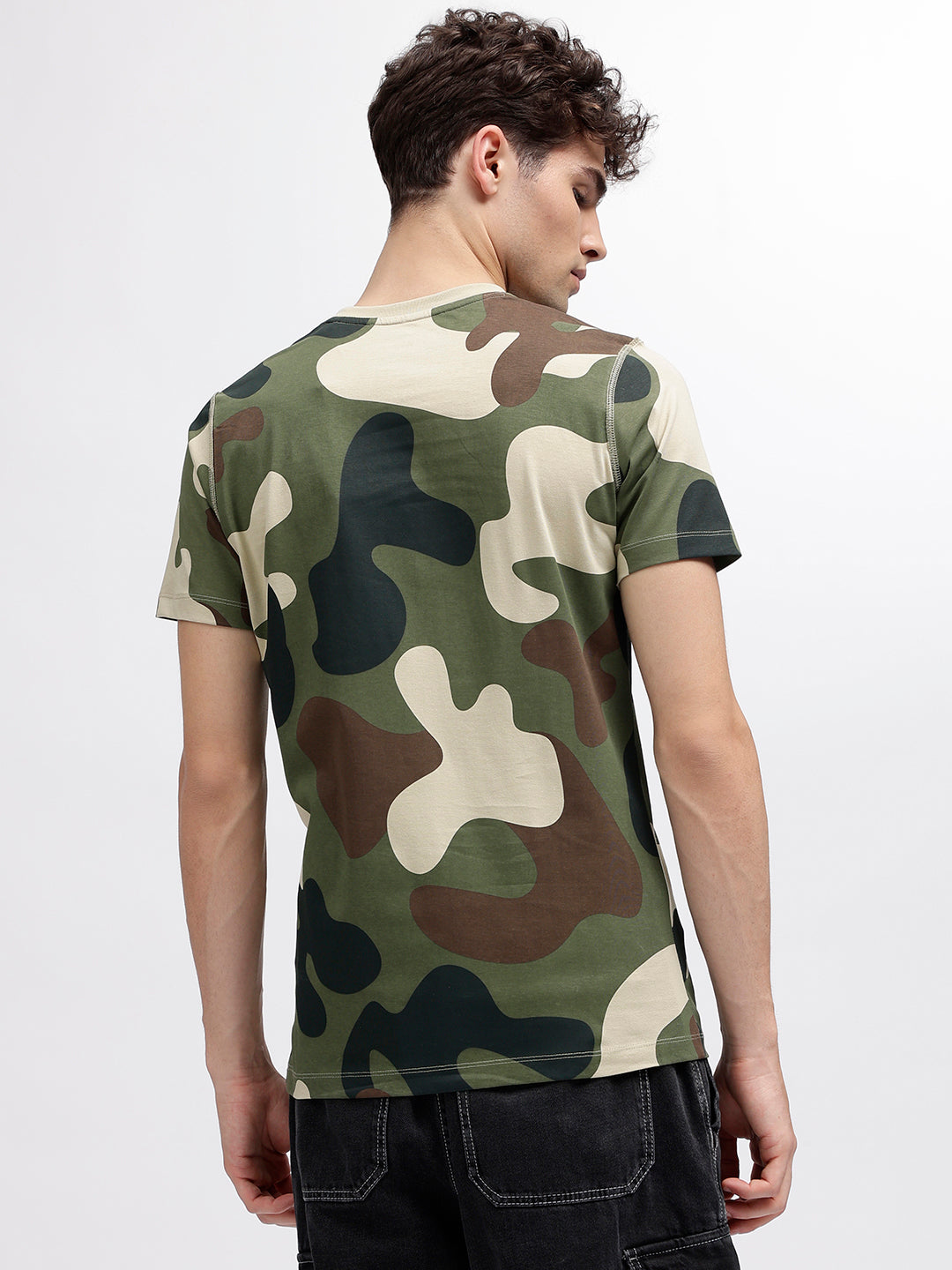 True Religion Men Green Printed Round Neck Short Sleeves T-Shirt