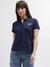 True Religion Women Blue Printed Polo Collar Short Sleeves T-Shirt