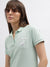 True Religion Women Green Solid Polo Collar Short Sleeves T-Shirt