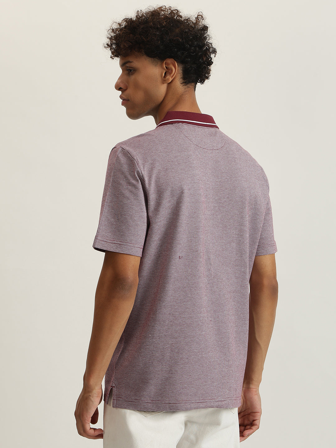 Gant Men Wine Red Self Design Collared Short Sleeves Polo Tshirt