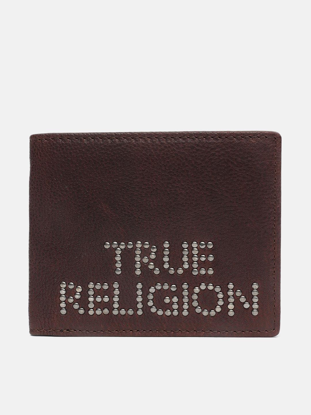 True Religion Men Brown Textured Bi-Fold Wallet