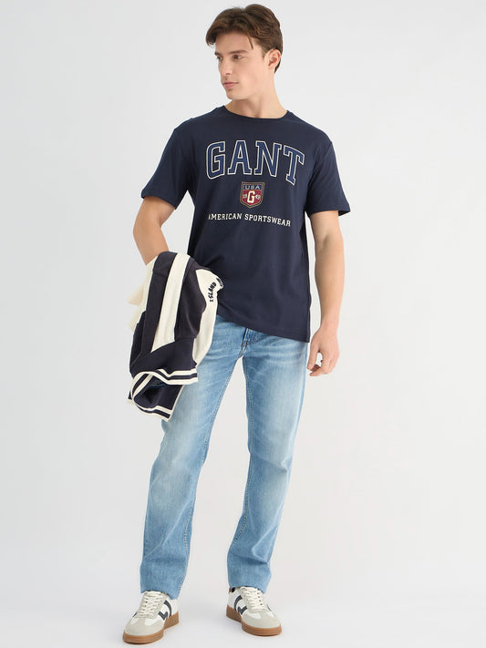 Gant Men Blue Regular Fit Solid Crew Neck Tshirt