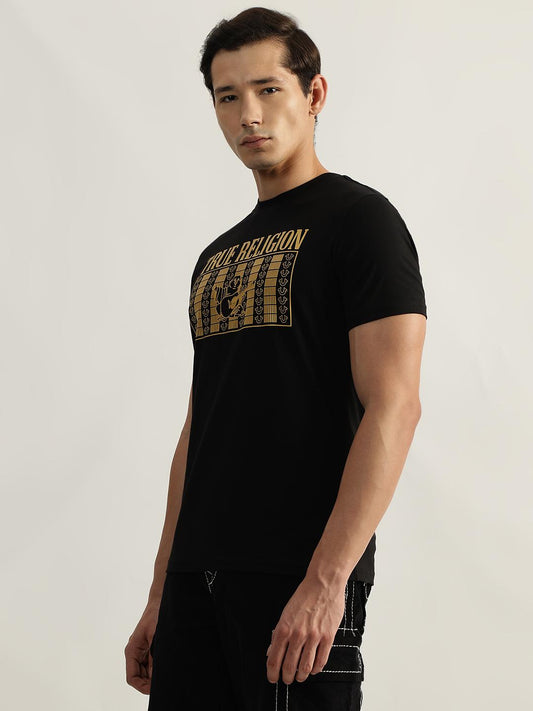 True Religion Men Black Printed Round Neck Short Sleeves T-Shirt